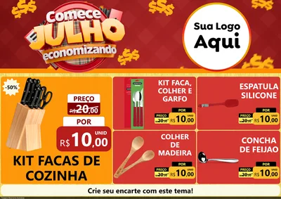 Modelo de Encarte para Encarte A4 Horizontal com o tema Comece Julho Economizando para Utilidades Domésticas