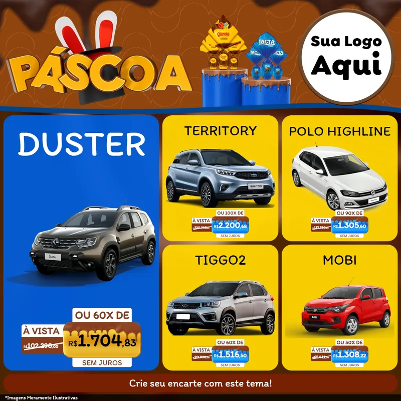 Modelo de Rede Social para Feed Facebook com o tema Páscoa para Concessionaria de Carros