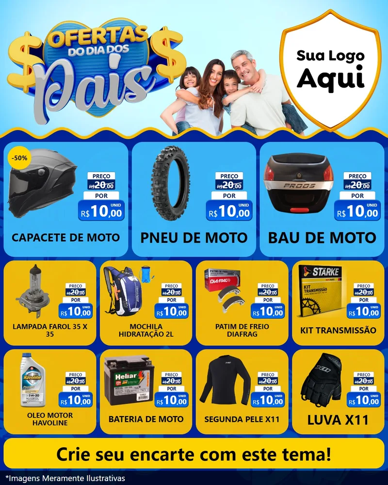 Modelo de Rede Social para Feed Instagram com o tema Ofertas do Dia dos Pais para Moto peças