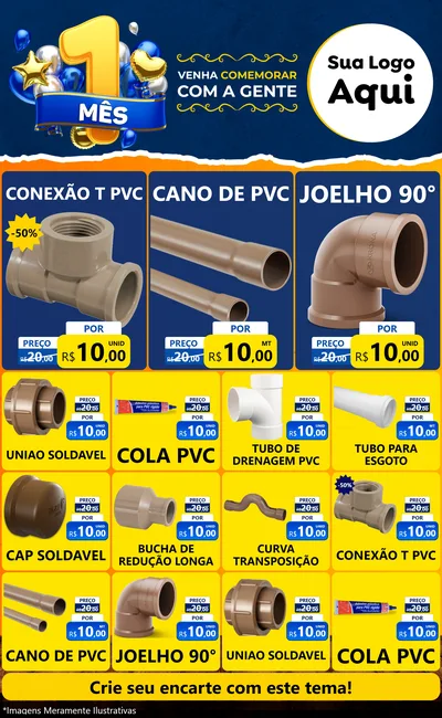 Modelo de Encarte para Encarte Grande com o tema Um Mês de Aniversário para Tubos e conexões