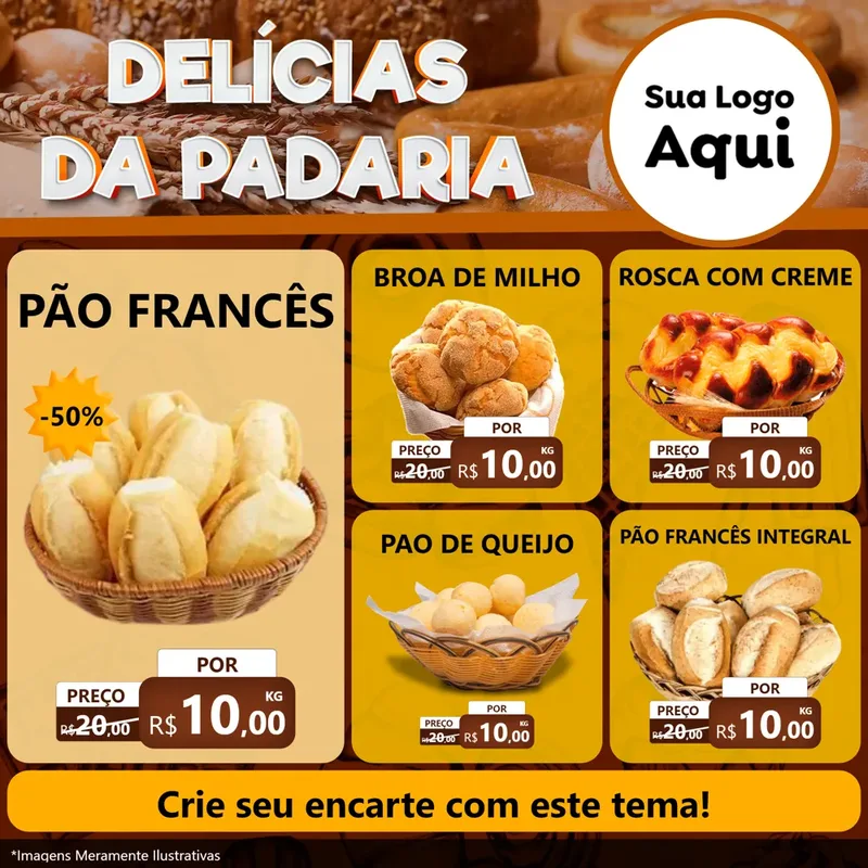 Modelo de Rede Social para Feed Facebook com o tema Delícias da padaria para Padaria