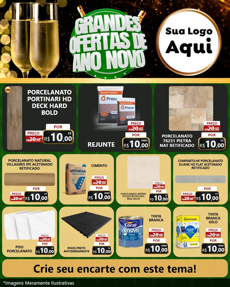 Modelo de Rede Social para Feed Instagram com o tema Grandes Ofertas de Ano Novo para Pisos e revestimentos
