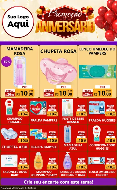 Modelo de Encarte para Encarte Grande com o tema Promoção de Aniversário para Bebês
