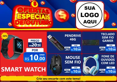 Modelo de Encarte para Encarte A4 Horizontal com o tema Ofertas Especiais de Outubro para Informática