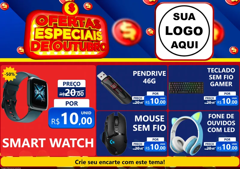 Modelo de Encarte para Encarte A4 Horizontal com o tema Ofertas Especiais de Outubro para Informática