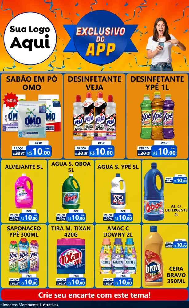 Modelo de Encarte para Encarte Grande com o tema Exclusivo do Aplicativo para Produtos de Limpeza