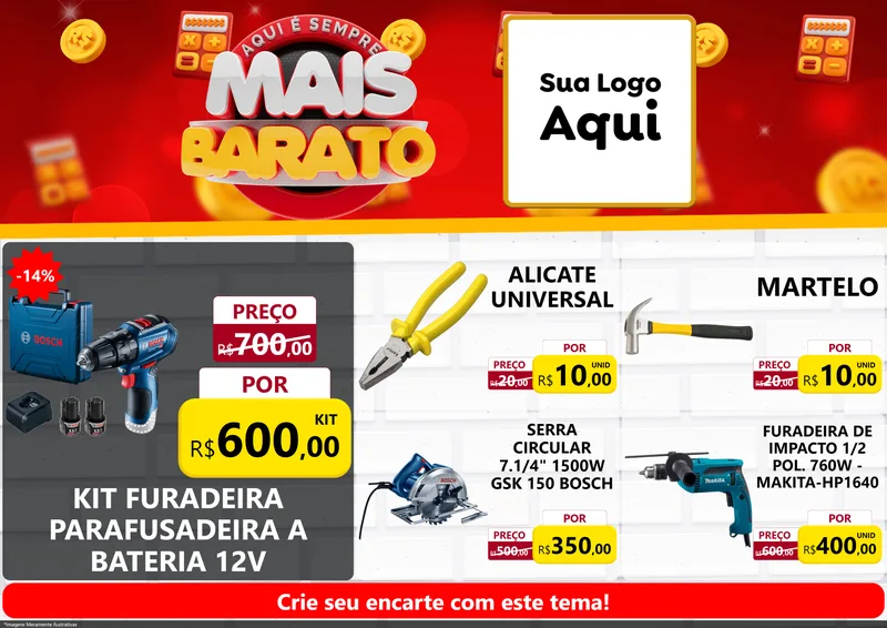 Modelo de Encarte para Encarte A4 Horizontal com o tema Mais Barato para Maquinas e Ferramentas