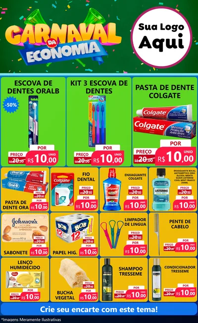 Modelo de Encarte para Encarte Grande com o tema Carnaval da Economia para Higiene Pessoal