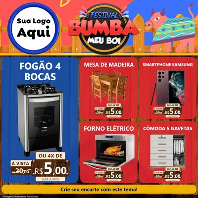 Modelo de Rede Social para Feed Facebook com o tema Festival Bumba Meu Boi para Móveis e Eletro