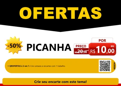 Modelo de Cartaz para Cartaz A4 Horizontal com o tema Ofertas Preto e Vermelho Cartaz para Açougue