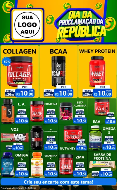 Modelo de Encarte para Encarte Grande com o tema Dia Da Proclamação da República para Suplementos alimentares