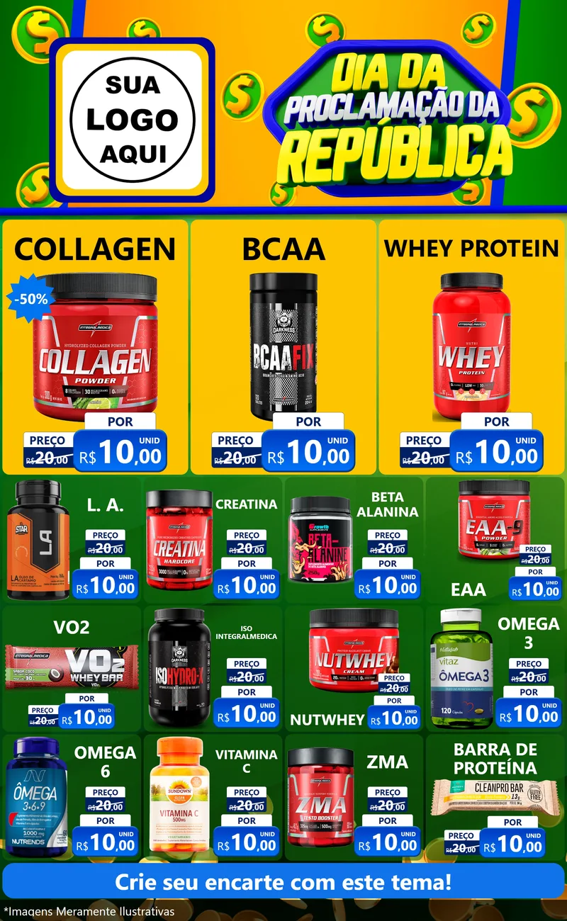 Modelo de Encarte para Encarte Grande com o tema Dia Da Proclamação da República para Suplementos alimentares