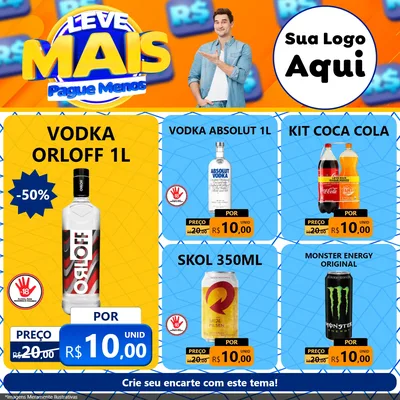 Modelo de Rede Social para Feed Facebook com o tema Leve Mais, Pague Menos para Distribuidora de bebidas