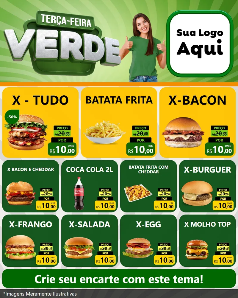 Modelo de Rede Social para Feed Instagram com o tema Terça - Feira Verde para Hamburgueria
