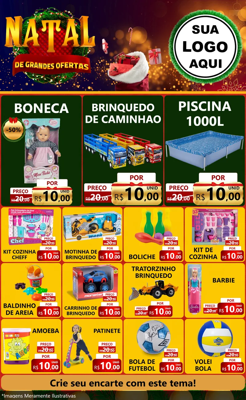 Modelo de Encarte para Encarte Grande com o tema Natal de Grandes Ofertas para Brinquedos
