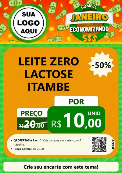 Modelo de Cartaz para Cartaz A4 Vertical com o tema Comece Janeiro Economizando para Frios e Laticínios