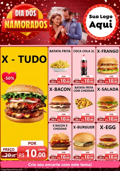 Modelo de Encarte para Encarte A4 Vertical com o tema Dia Dos Namorados para Hamburgueria