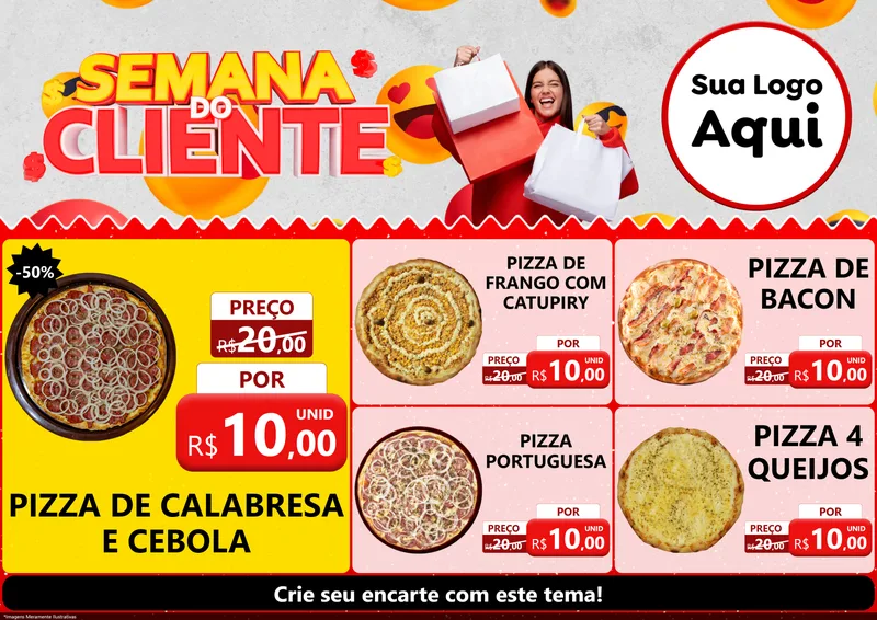 Modelo de Encarte para Encarte A4 Horizontal com o tema Semana do Cliente para Pizzaria