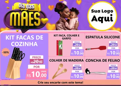 Modelo de Encarte para Encarte A4 Horizontal com o tema Dia das Mães para Utilidades Domésticas