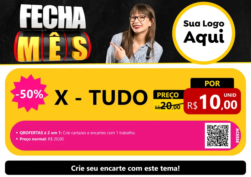 Modelo de Cartaz para Cartaz A4 Horizontal com o tema Fecha Mês para Hamburgueria