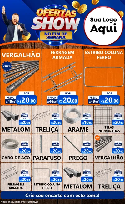 Modelo de Encarte para Encarte Grande com o tema Ofertas Show No Fim De Semana para Ferragens