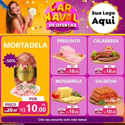 Modelo de Rede Social para Feed Facebook com o tema Carnaval de Ofertas para Frios e Laticínios