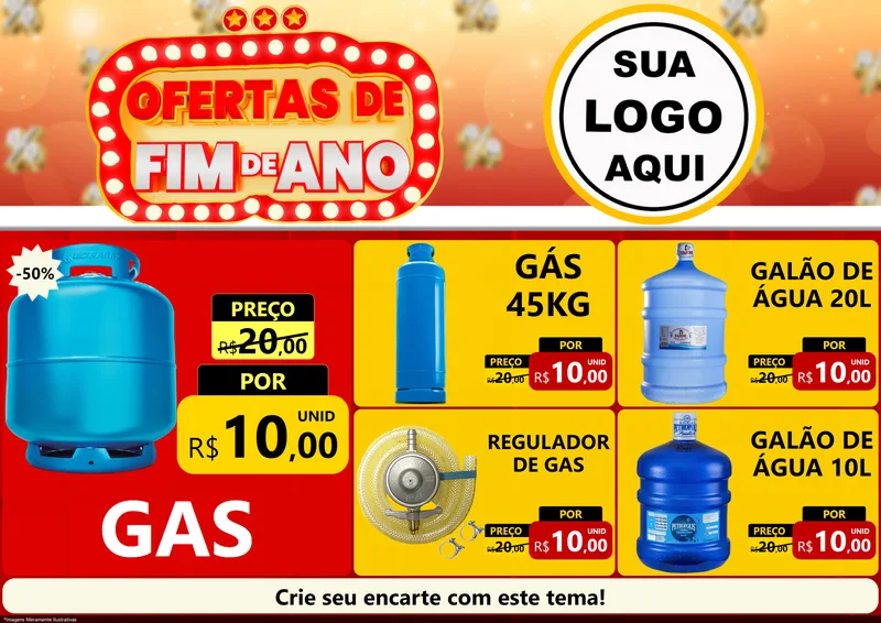 Modelo de Encarte para Encarte A4 Horizontal com o tema Ofertas de Fim de Ano para Água e gás