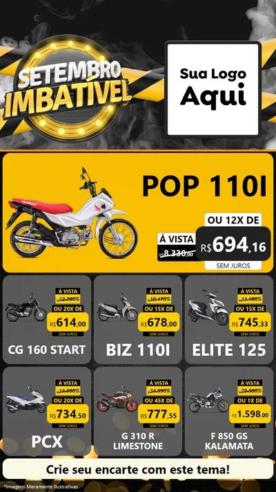 Modelo de Rede Social para Stories com o tema Setembro Imbatível para Concessionaria de Motos