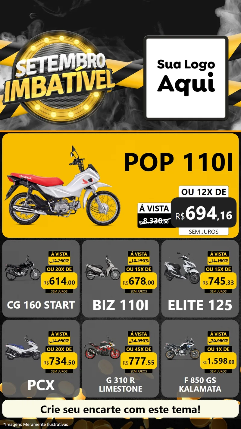 Modelo de Rede Social para Stories com o tema Setembro Imbatível para Concessionaria de Motos
