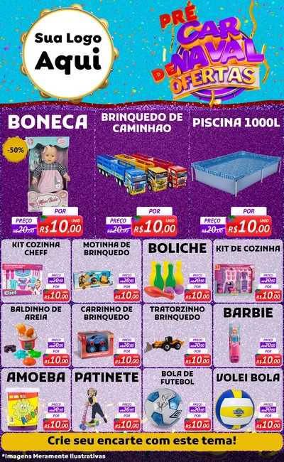 Modelo de Encarte para Encarte Grande com o tema Pré Carnaval de Ofertas para Brinquedos