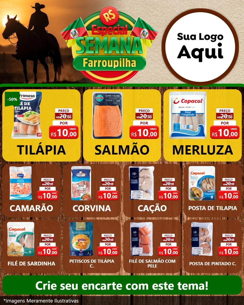 Modelo de Rede Social para Feed Instagram com o tema Especial Semana Farroupilha para Peixaria