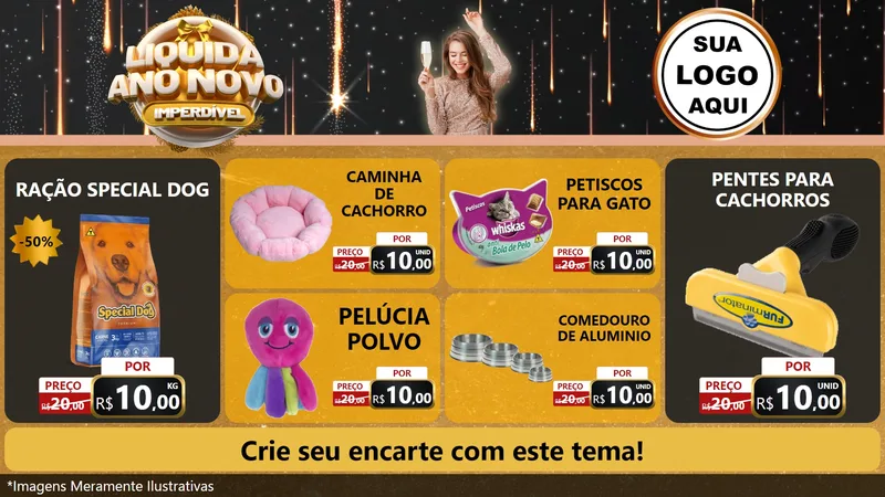 Modelo de TV para TV Horizontal com o tema Liquida Ano Novo Imperdível para Pet Shop