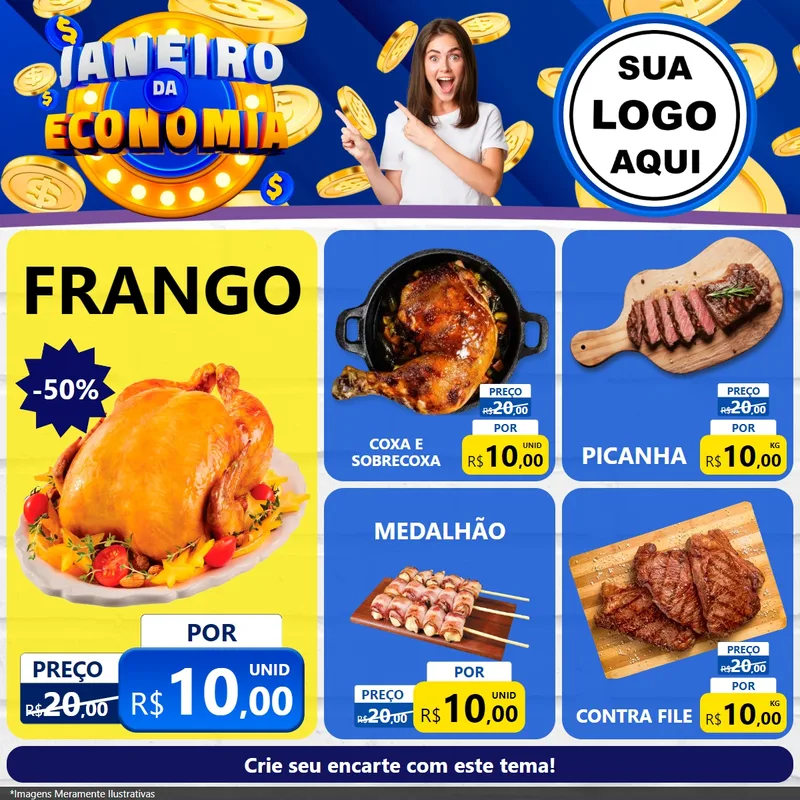 Modelo de Rede Social para Feed Facebook com o tema Janeiro da Economia para Assados