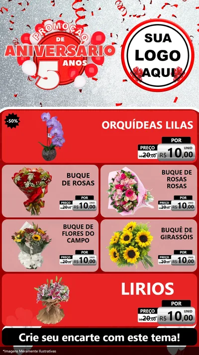 Modelo de TV para TV Vertical com o tema Promoção de Aniversário - 5 Anos para Floricultura e jardim