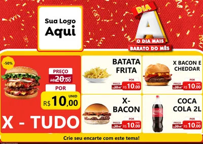 Modelo de Encarte para Encarte A4 Horizontal com o tema Dia A o Dia Mais Barato do Mês para Hamburgueria