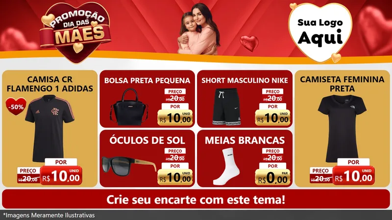 Modelo de TV para TV Horizontal com o tema Promoção Dia das Mães para Roupas e acessórios
