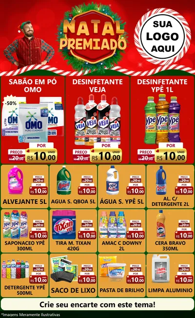 Modelo de Encarte para Encarte Grande com o tema Natal Premiado para Produtos de Limpeza