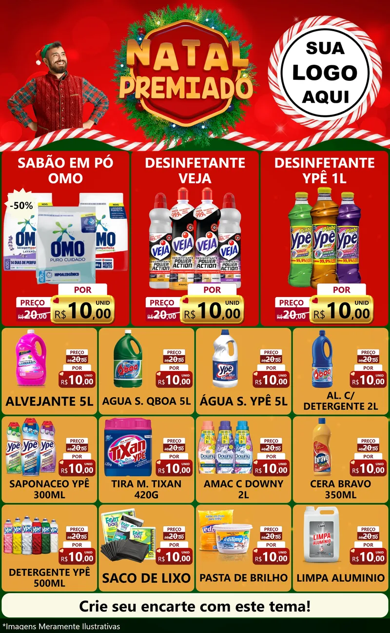 Modelo de Encarte para Encarte Grande com o tema Natal Premiado para Produtos de Limpeza