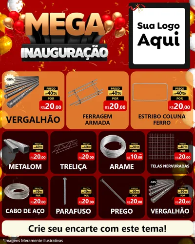 Modelo de Rede Social para Feed Instagram com o tema Mega Inauguração para Ferragens