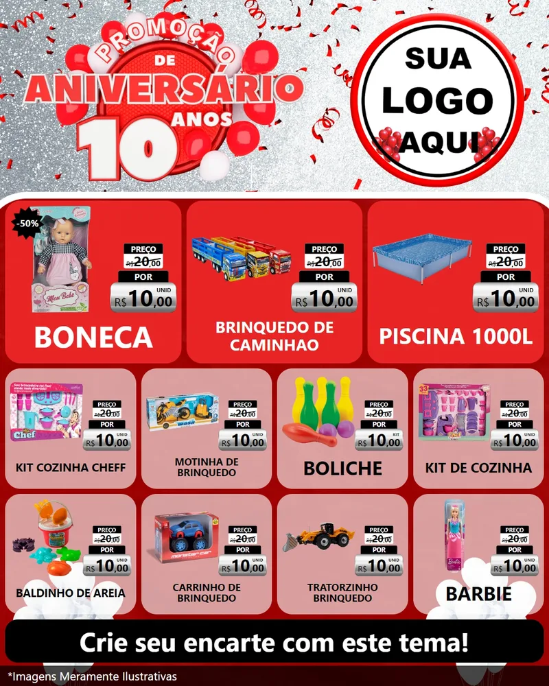 Modelo de Rede Social para Feed Instagram com o tema Promoção de Aniversário - 10 Anos para Brinquedos