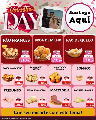 Modelo de Rede Social para Feed Instagram com o tema Valentine's Day para Padaria