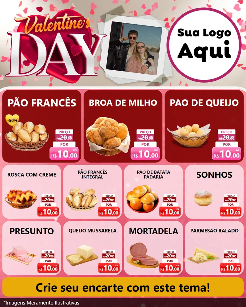 Modelo de Rede Social para Feed Instagram com o tema Valentine's Day para Padaria