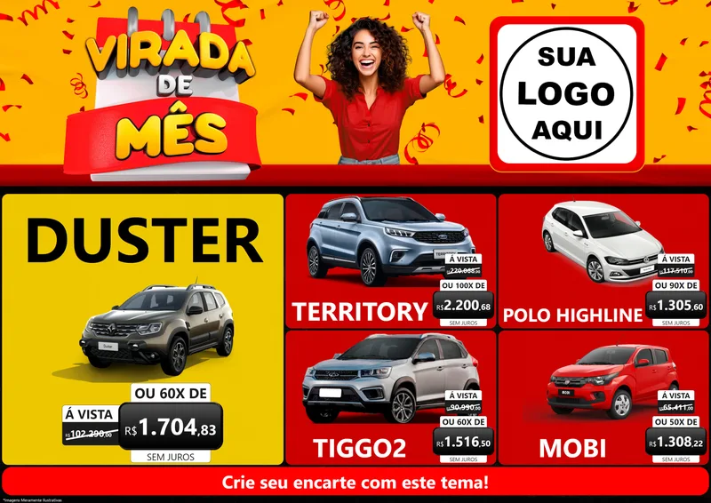 Modelo de Encarte para Encarte A4 Horizontal com o tema Virada de Mês para Concessionaria de Carros