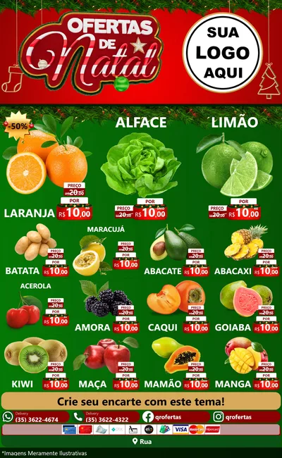 Modelo de Encarte para Encarte Grande com o tema Ofertas de Natal para Hortifrúti
