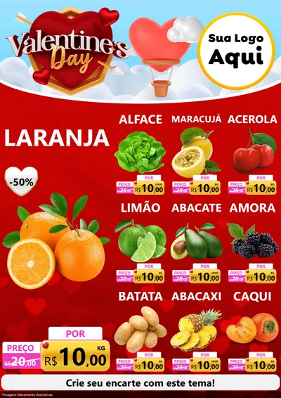 Modelo de Encarte para Encarte A4 Vertical com o tema Valentine's Day para Hortifrúti