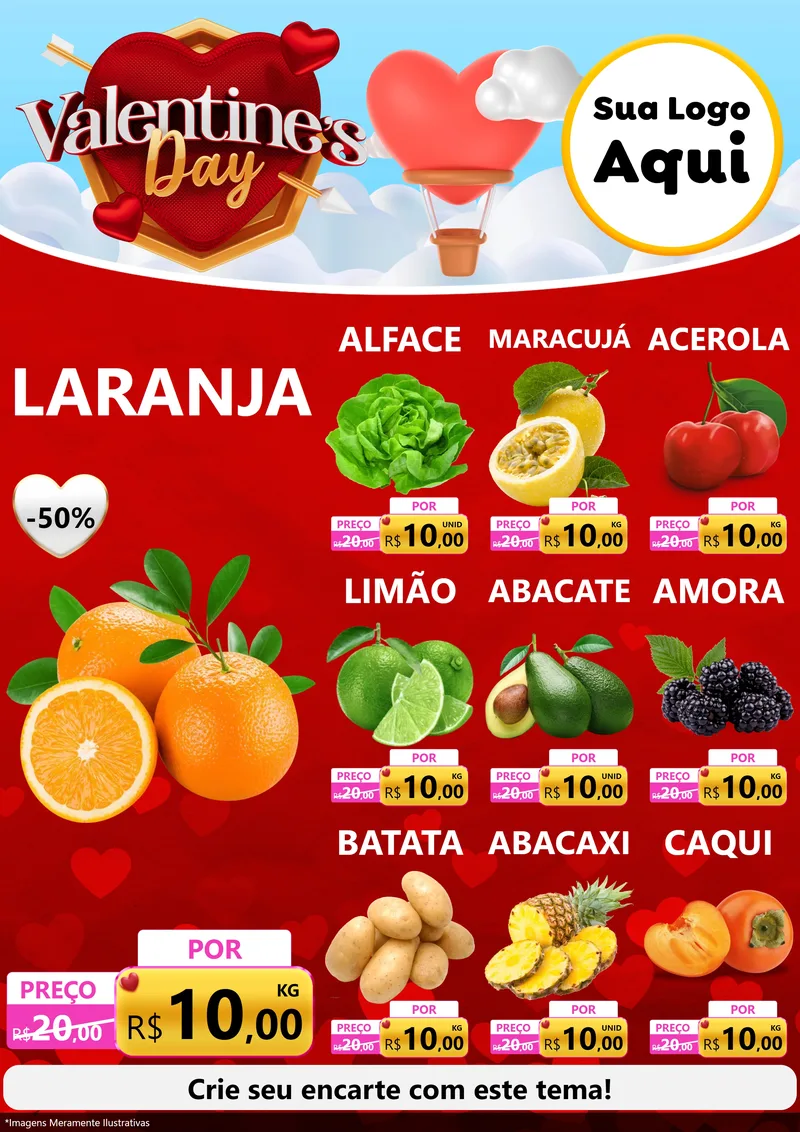 Modelo de Encarte para Encarte A4 Vertical com o tema Valentine's Day para Hortifrúti