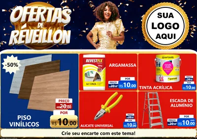 Modelo de Encarte para Encarte A4 Horizontal com o tema Ofertas de Réveillon para Material para Construção