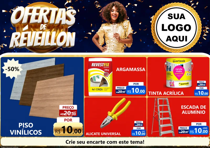 Modelo de Encarte para Encarte A4 Horizontal com o tema Ofertas de Réveillon para Material para Construção