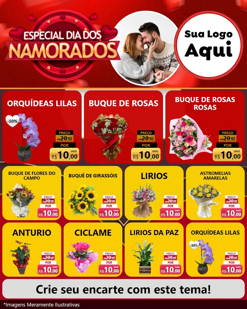 Modelo de Rede Social para Feed Instagram com o tema Especial Dia Dos Namorados para Floricultura e jardim