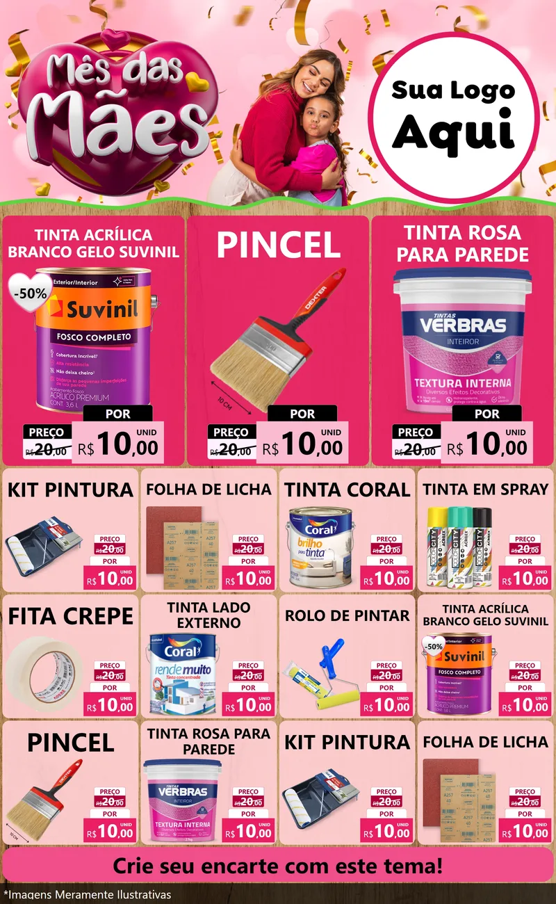 Modelo de Encarte para Encarte Grande com o tema Mês das Mães para Tintas e Ferramentas